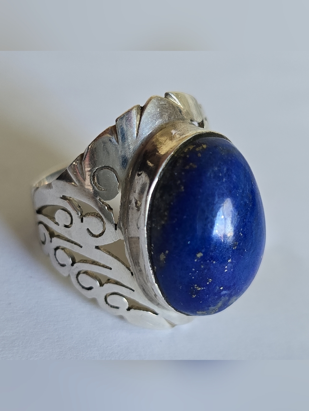 Lapis Lazuli 925 Sterling Silver Filigree Ring Blue Gemstone 